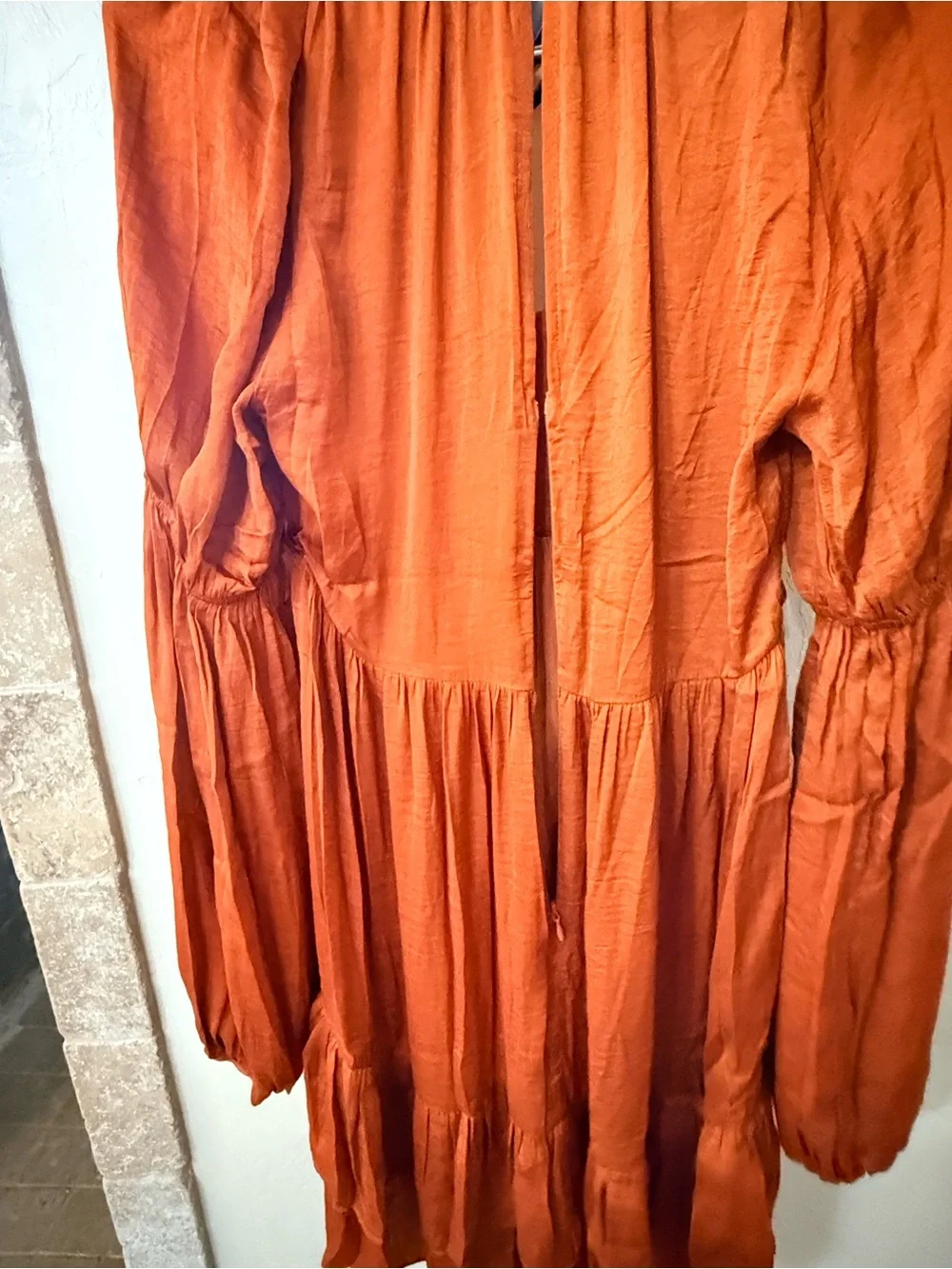Umgee Rust Orange Long Sleeve Tiered Ruffle Mini Dress